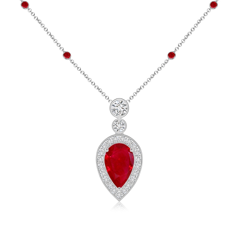 8x5mm AAA Inverted Pear Ruby Necklace with Diamonds in White Gold 