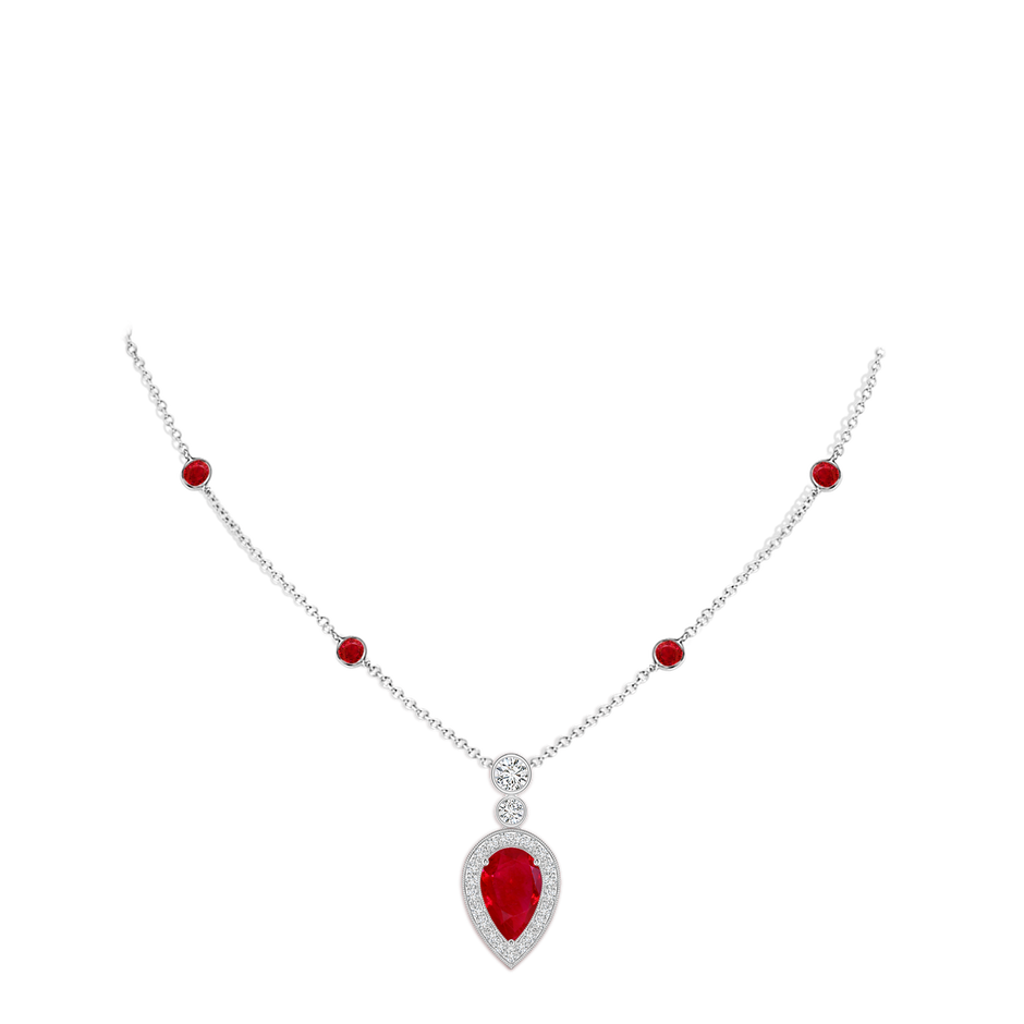 8x5mm AAA Inverted Pear Ruby Necklace with Diamonds in White Gold pen