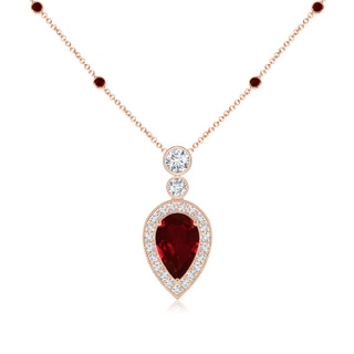 8x5mm AAAA Inverted Pear Ruby Necklace with Diamonds in 18K Rose Gold