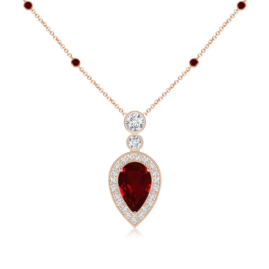 8x5mm AAAA Inverted Pear Ruby Necklace with Diamonds in 18K Rose Gold 