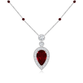 8x5mm AAAA Inverted Pear Ruby Necklace with Diamonds in P950 Platinum