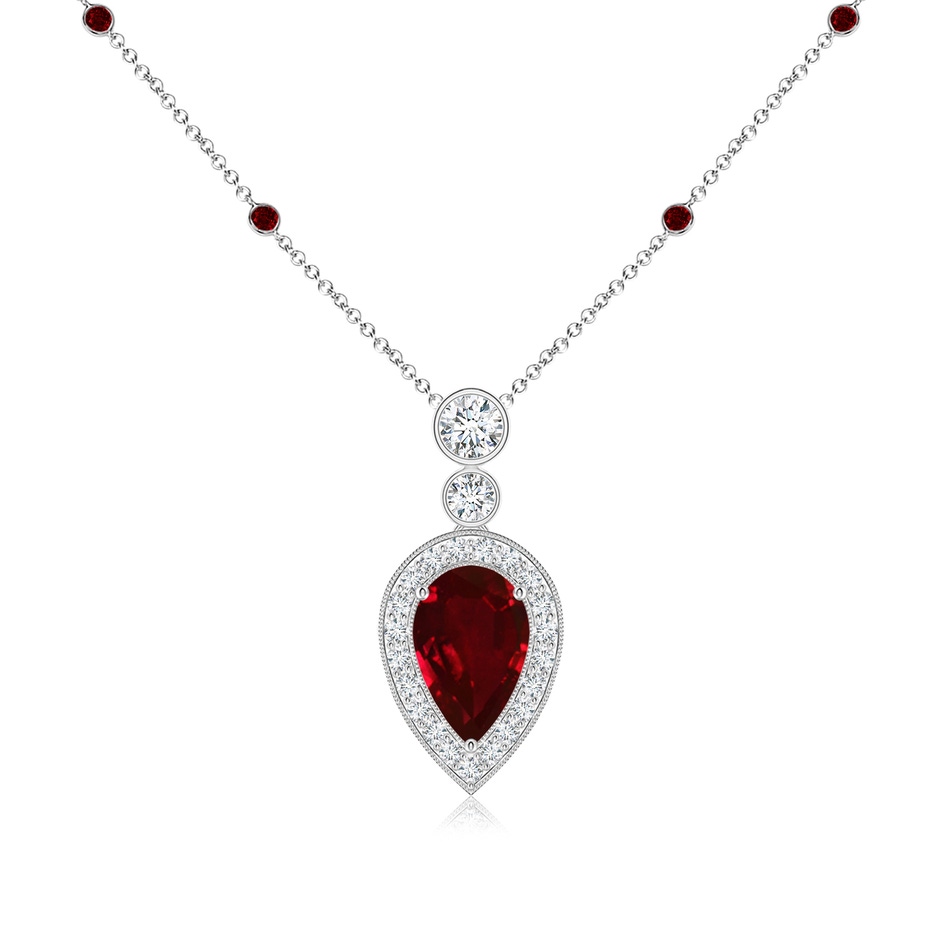 8x5mm AAAA Inverted Pear Ruby Necklace with Diamonds in P950 Platinum 