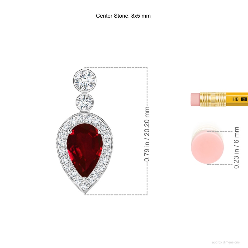8x5mm AAAA Inverted Pear Ruby Necklace with Diamonds in P950 Platinum ruler