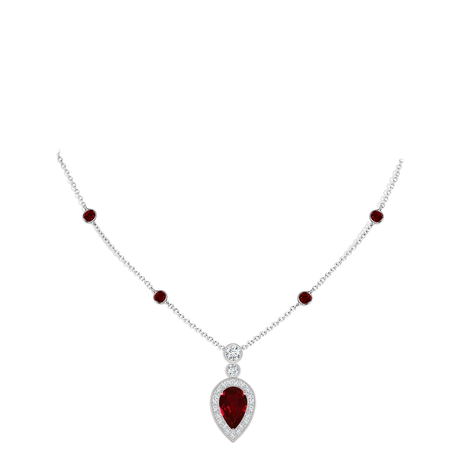 8x5mm AAAA Inverted Pear Ruby Necklace with Diamonds in P950 Platinum pen
