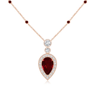 8x5mm AAAA Inverted Pear Ruby Necklace with Diamonds in Rose Gold