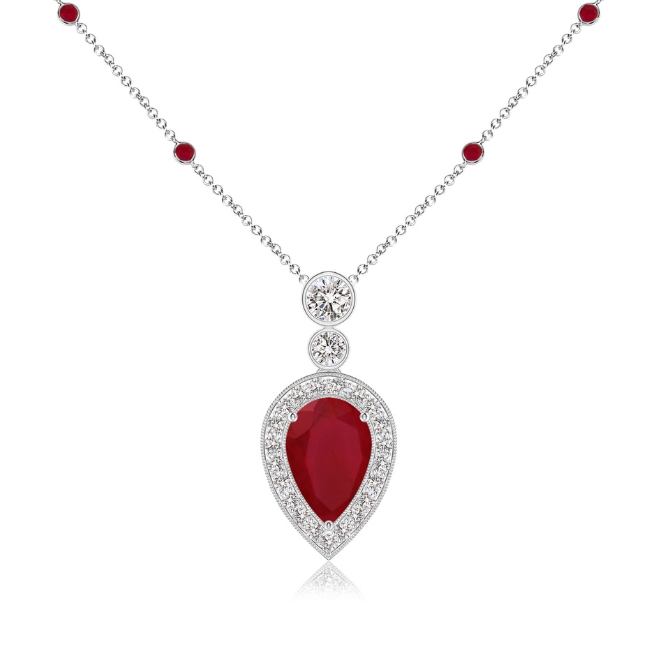 9x6mm AA Inverted Pear Ruby Necklace with Diamonds in P950 Platinum 