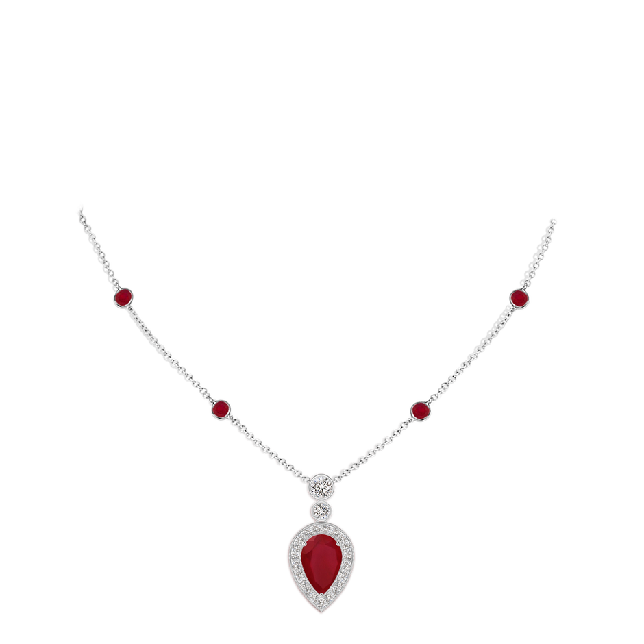 9x6mm AA Inverted Pear Ruby Necklace with Diamonds in P950 Platinum pen