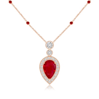 9x6mm AAA Inverted Pear Ruby Necklace with Diamonds in 9K Rose Gold