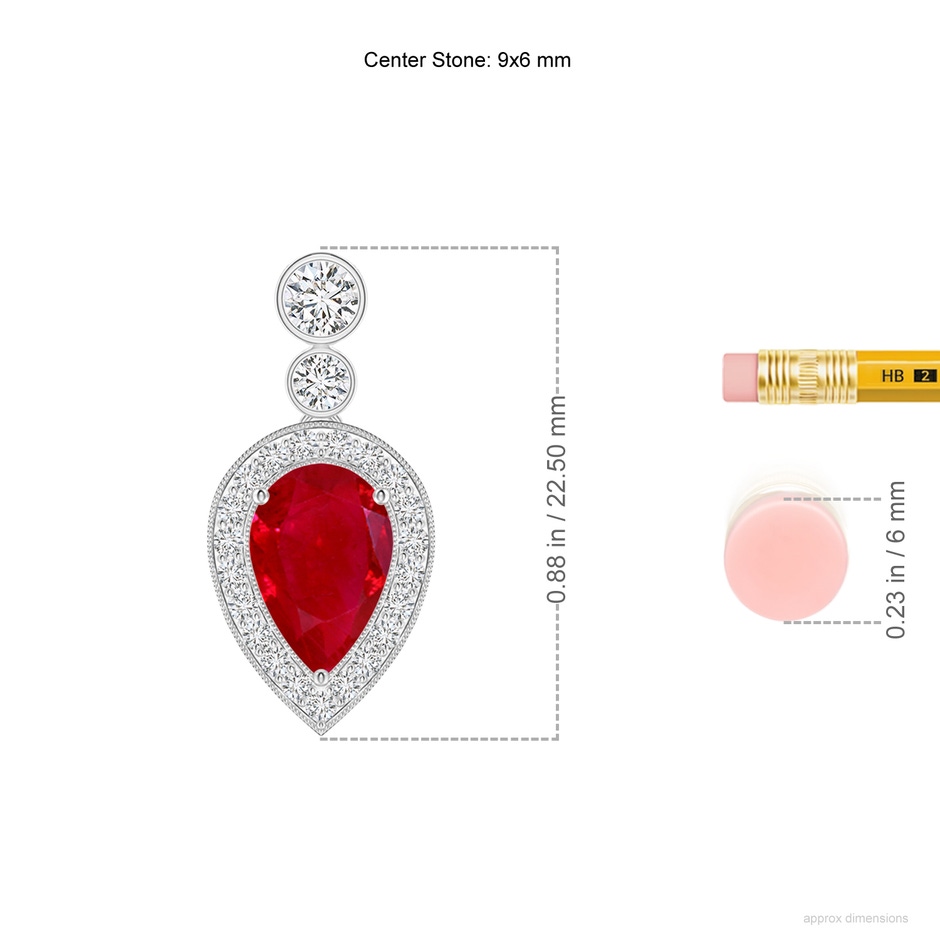9x6mm AAA Inverted Pear Ruby Necklace with Diamonds in P950 Platinum ruler