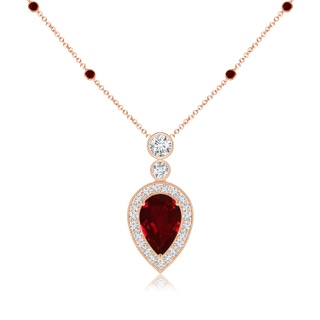 9x6mm AAAA Inverted Pear Ruby Necklace with Diamonds in 10K Rose Gold