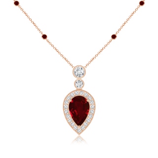 9x6mm AAAA Inverted Pear Ruby Necklace with Diamonds in 9K Rose Gold