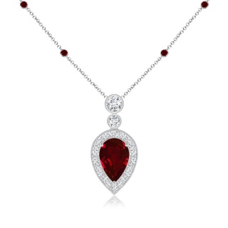 9x6mm AAAA Inverted Pear Ruby Necklace with Diamonds in P950 Platinum