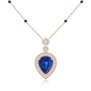 10x8mm AAA Inverted Pear Sapphire Necklace with Diamonds in 9K Rose Gold