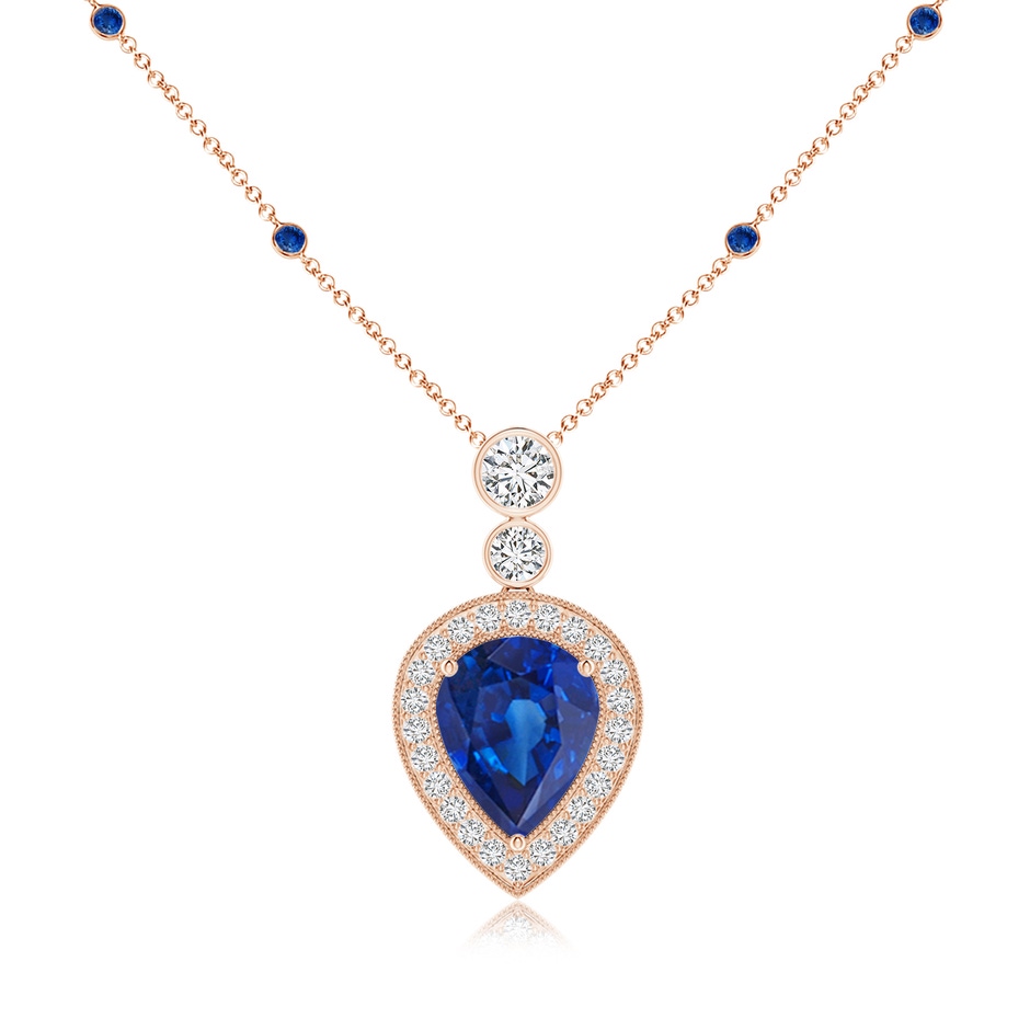 10x8mm AAA Inverted Pear Sapphire Necklace with Diamonds in Rose Gold 