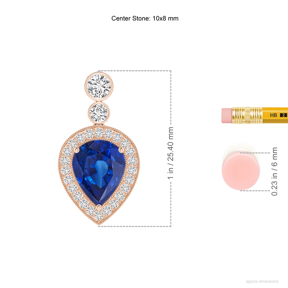 10x8mm AAA Inverted Pear Sapphire Necklace with Diamonds in Rose Gold ruler