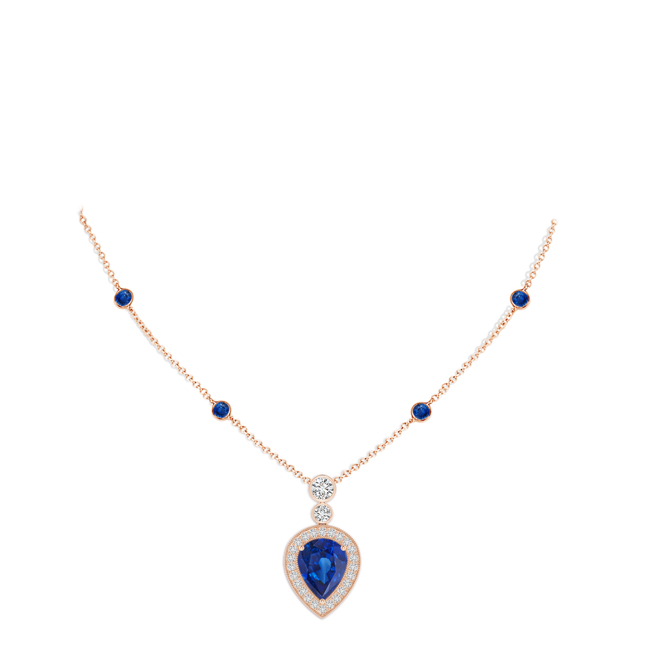 10x8mm AAA Inverted Pear Sapphire Necklace with Diamonds in Rose Gold pen