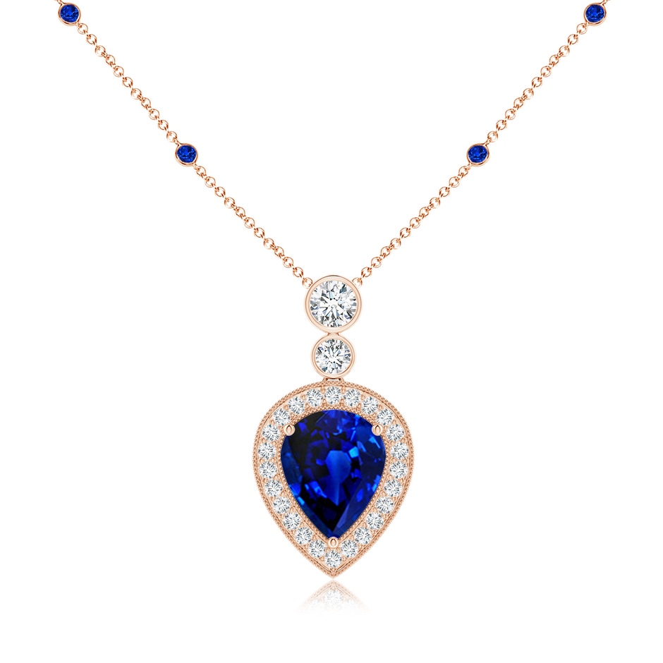 10x8mm AAAA Inverted Pear Sapphire Necklace with Diamonds in Rose Gold 