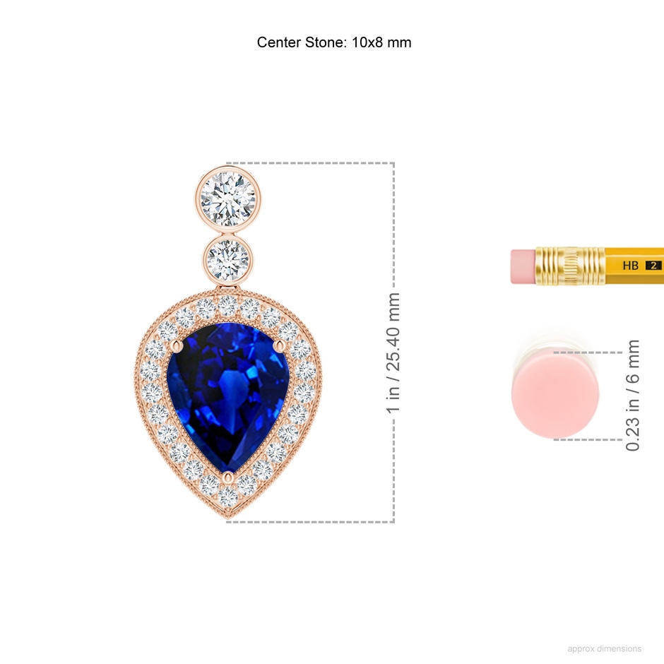 10x8mm AAAA Inverted Pear Sapphire Necklace with Diamonds in Rose Gold ruler
