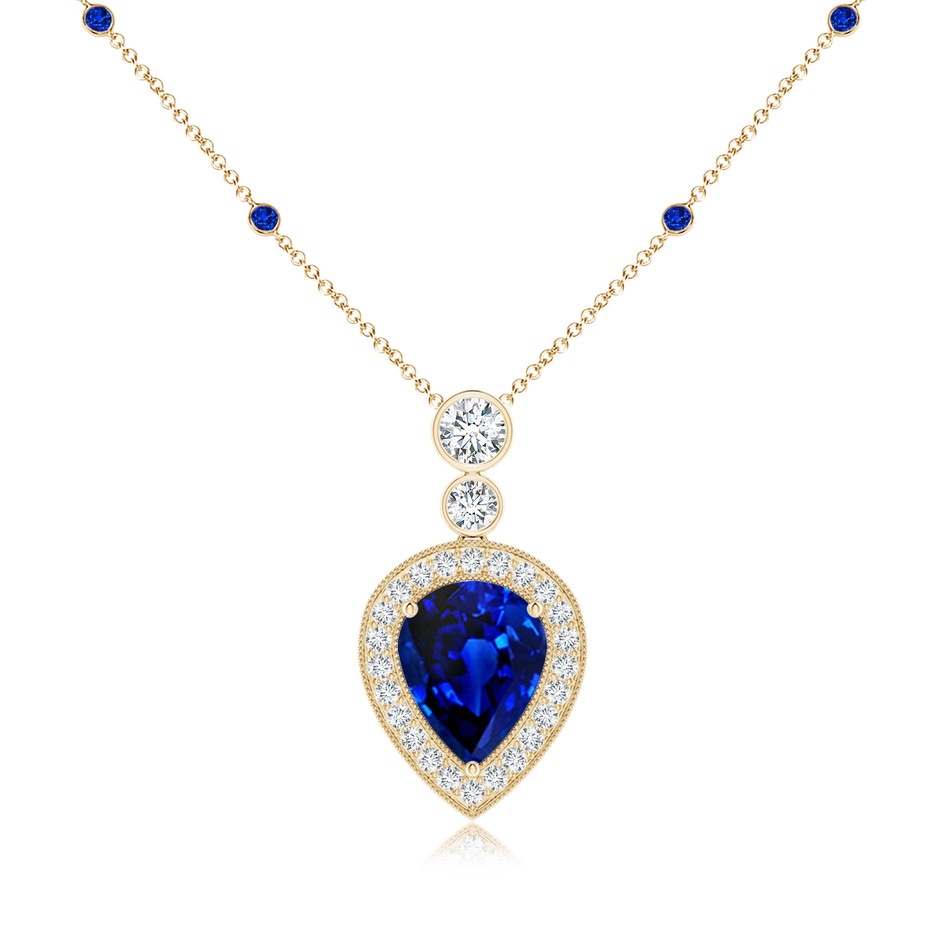 10x8mm Lab-Grown Inverted Pear Sapphire Necklace with Diamonds in Yellow Gold 