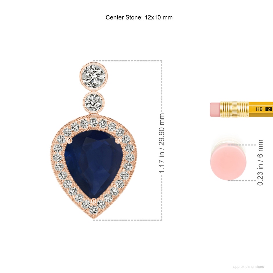 12x10mm A Inverted Pear Sapphire Necklace with Diamonds in Rose Gold ruler