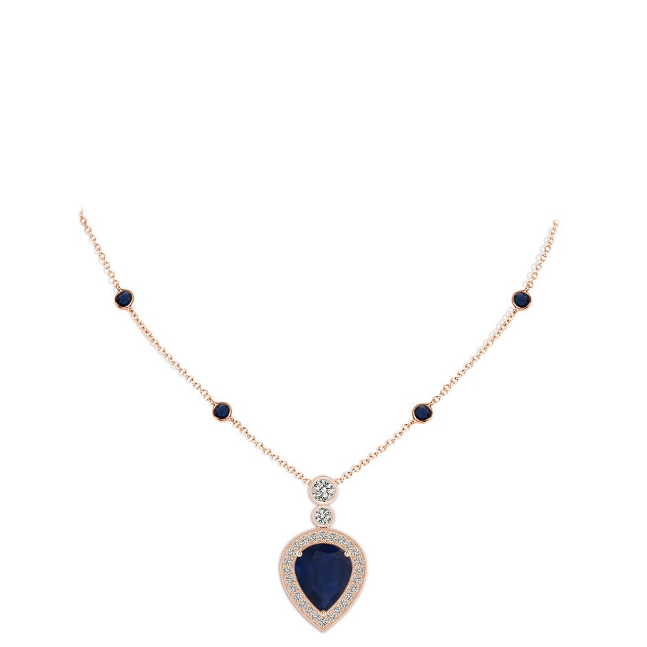 12x10mm A Inverted Pear Sapphire Necklace with Diamonds in Rose Gold pen