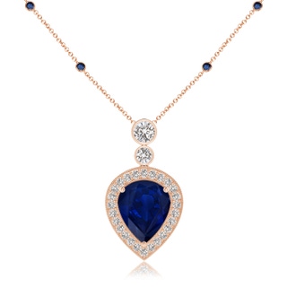 12x10mm AA Inverted Pear Sapphire Necklace with Diamonds in Rose Gold