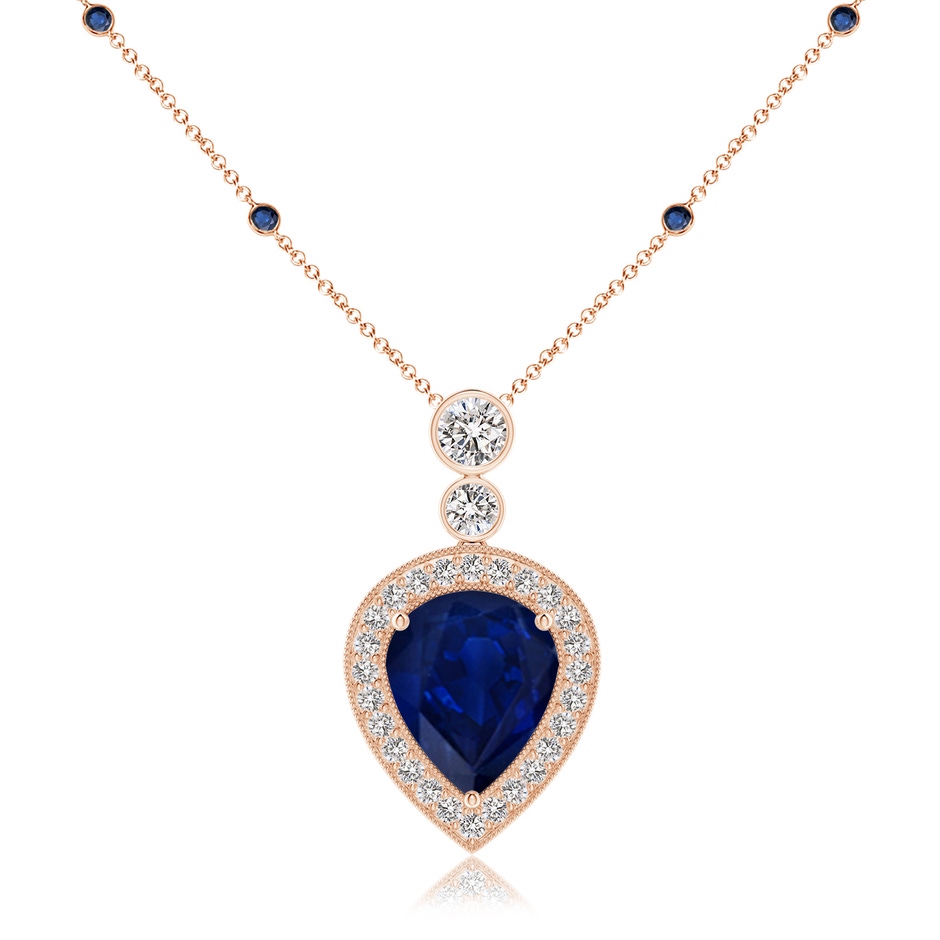 12x10mm AA Inverted Pear Sapphire Necklace with Diamonds in Rose Gold 