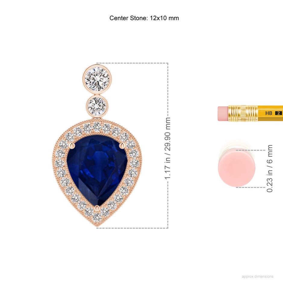 12x10mm AA Inverted Pear Sapphire Necklace with Diamonds in Rose Gold ruler