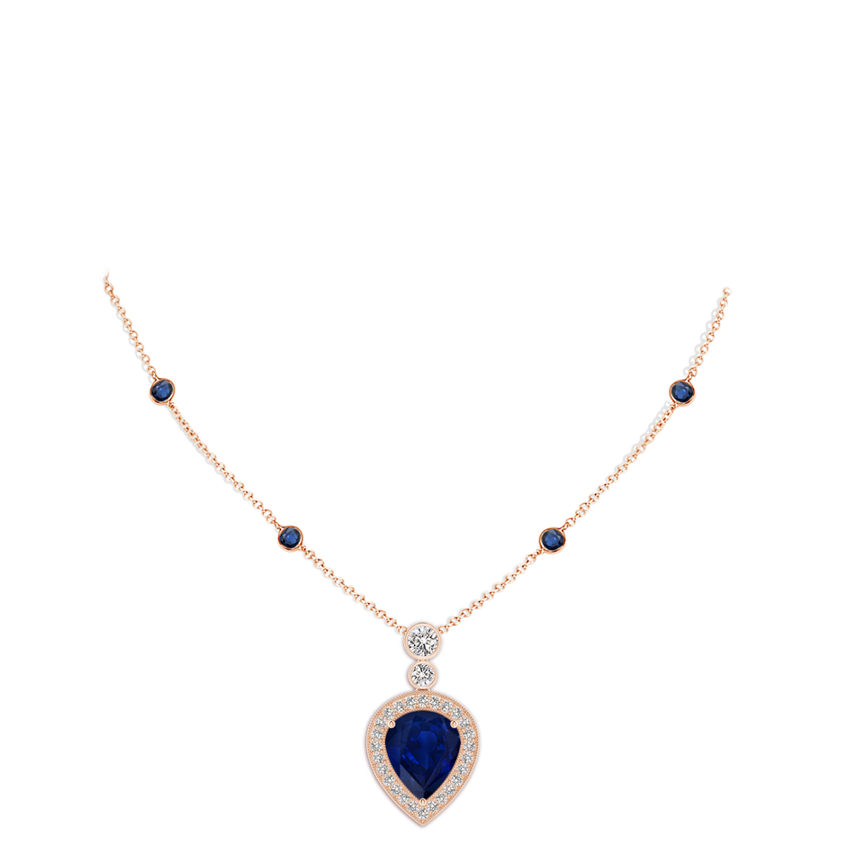 12x10mm AA Inverted Pear Sapphire Necklace with Diamonds in Rose Gold pen