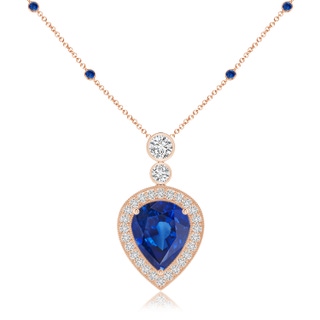 12x10mm AAA Inverted Pear Sapphire Necklace with Diamonds in 18K Rose Gold