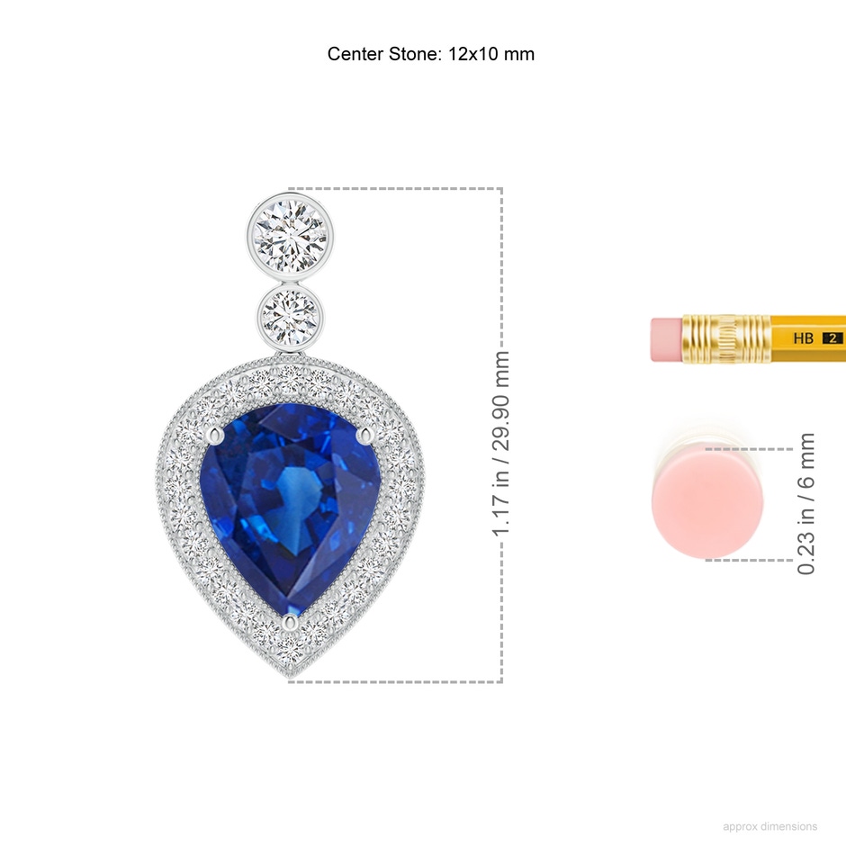 12x10mm AAA Inverted Pear Sapphire Necklace with Diamonds in P950 Platinum ruler