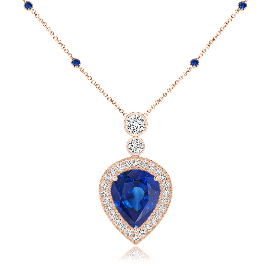 12x10mm AAA Inverted Pear Sapphire Necklace with Diamonds in Rose Gold 