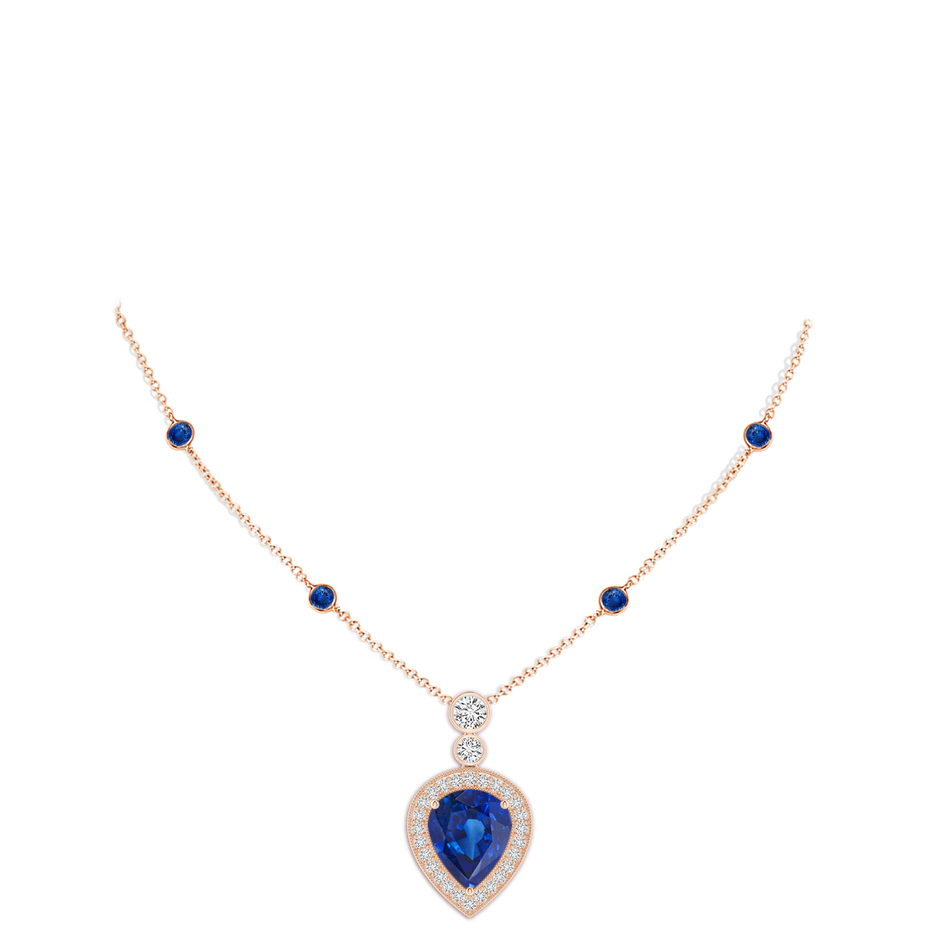 12x10mm AAA Inverted Pear Sapphire Necklace with Diamonds in Rose Gold pen