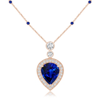 12x10mm AAAA Inverted Pear Sapphire Necklace with Diamonds in 18K Rose Gold