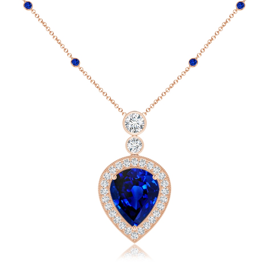 12x10mm AAAA Inverted Pear Sapphire Necklace with Diamonds in 18K Rose Gold 
