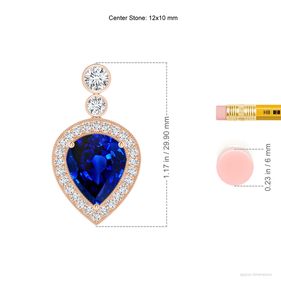 12x10mm AAAA Inverted Pear Sapphire Necklace with Diamonds in 18K Rose Gold ruler