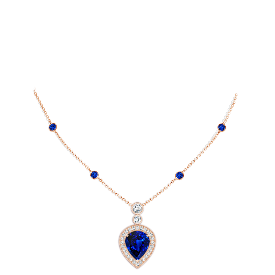 12x10mm AAAA Inverted Pear Sapphire Necklace with Diamonds in 18K Rose Gold pen