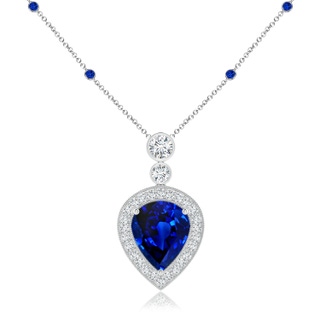 12x10mm Lab-Grown Inverted Pear Sapphire Necklace with Diamonds in P950 Platinum