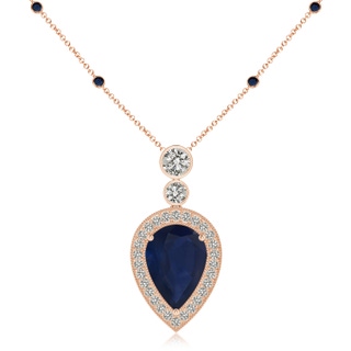 14x10mm A Inverted Pear Sapphire Necklace with Diamonds in 10K Rose Gold