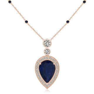 14x10mm A Inverted Pear Sapphire Necklace with Diamonds in 18K Rose Gold