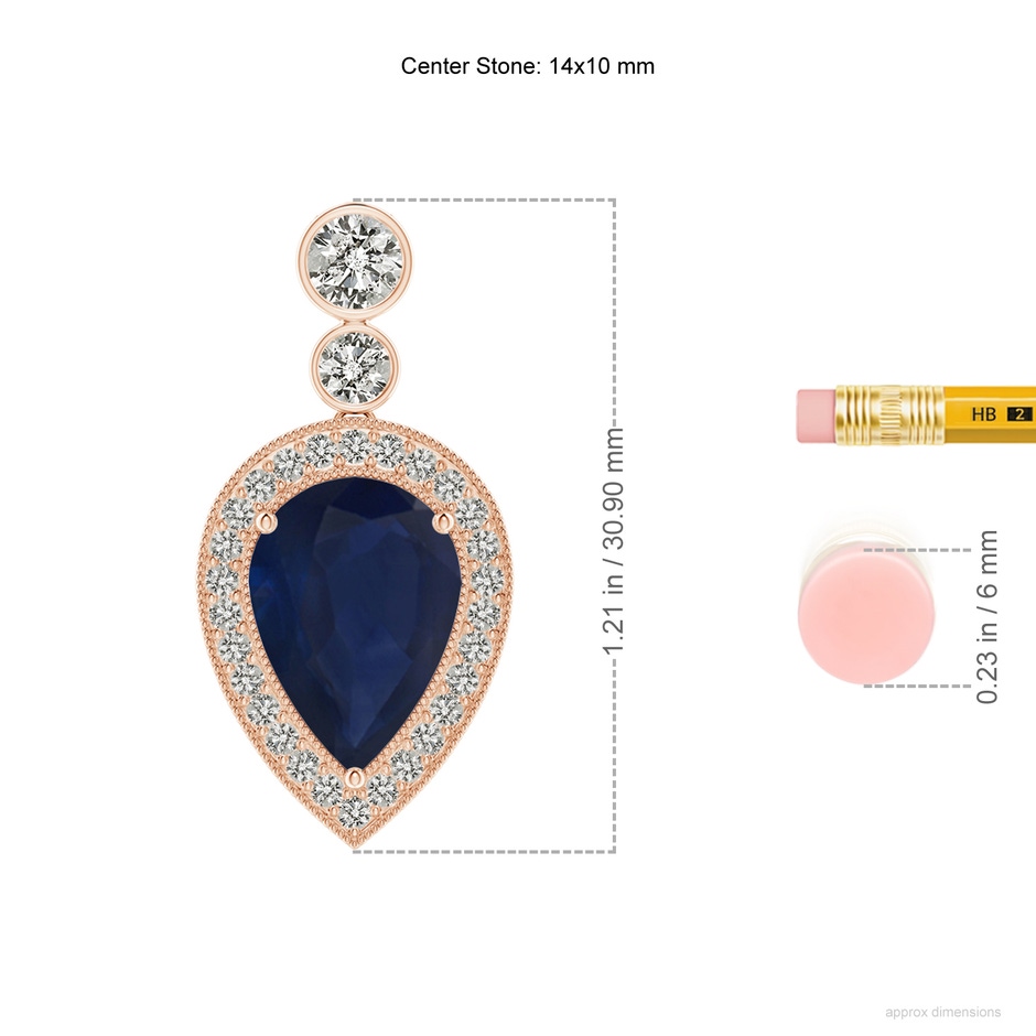 14x10mm A Inverted Pear Sapphire Necklace with Diamonds in Rose Gold ruler