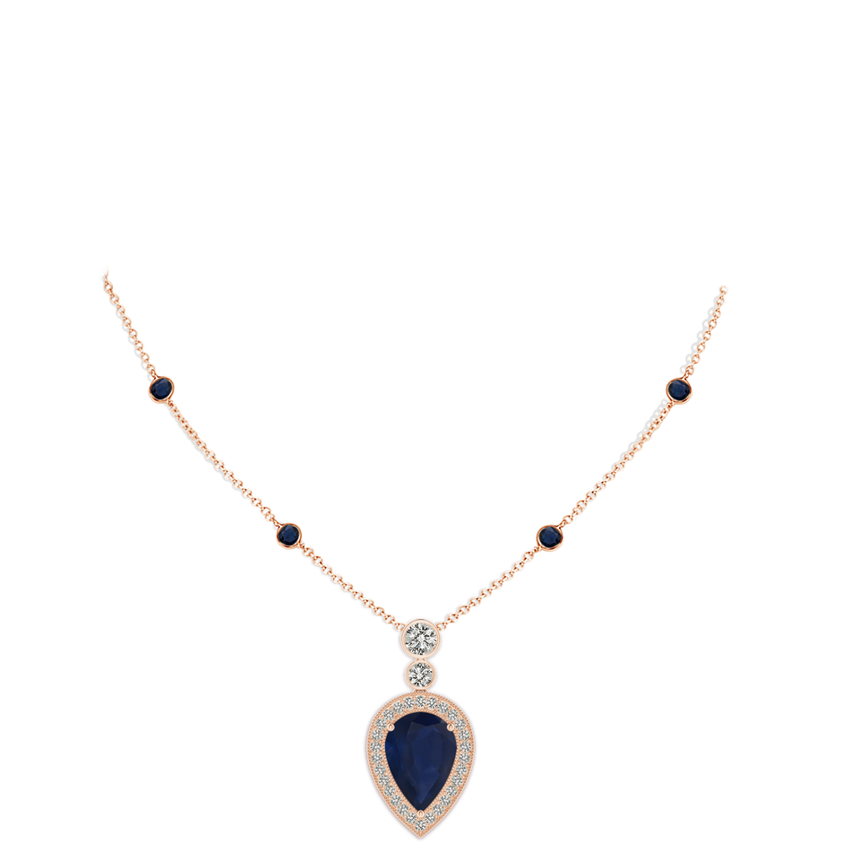 14x10mm A Inverted Pear Sapphire Necklace with Diamonds in Rose Gold pen