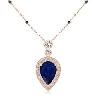 14x10mm AA Inverted Pear Sapphire Necklace with Diamonds in 10K Rose Gold