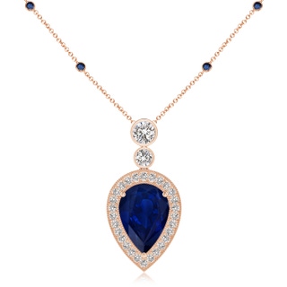 14x10mm AA Inverted Pear Sapphire Necklace with Diamonds in 18K Rose Gold
