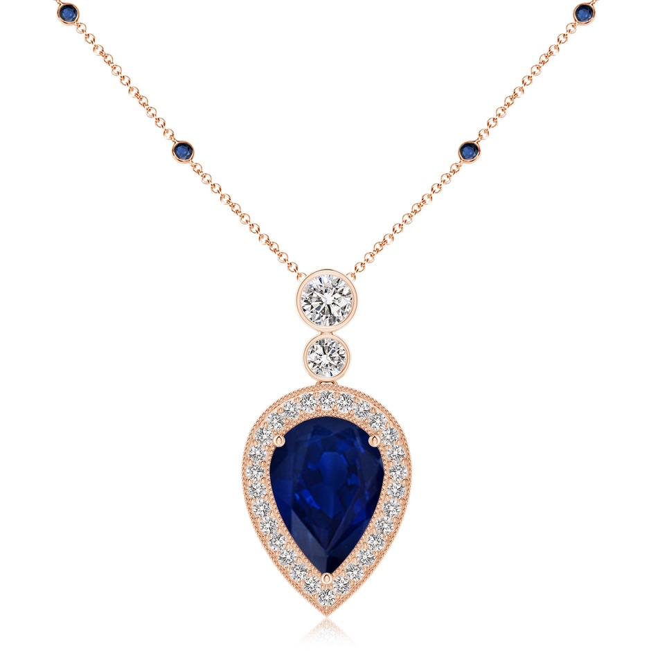 14x10mm AA Inverted Pear Sapphire Necklace with Diamonds in Rose Gold 