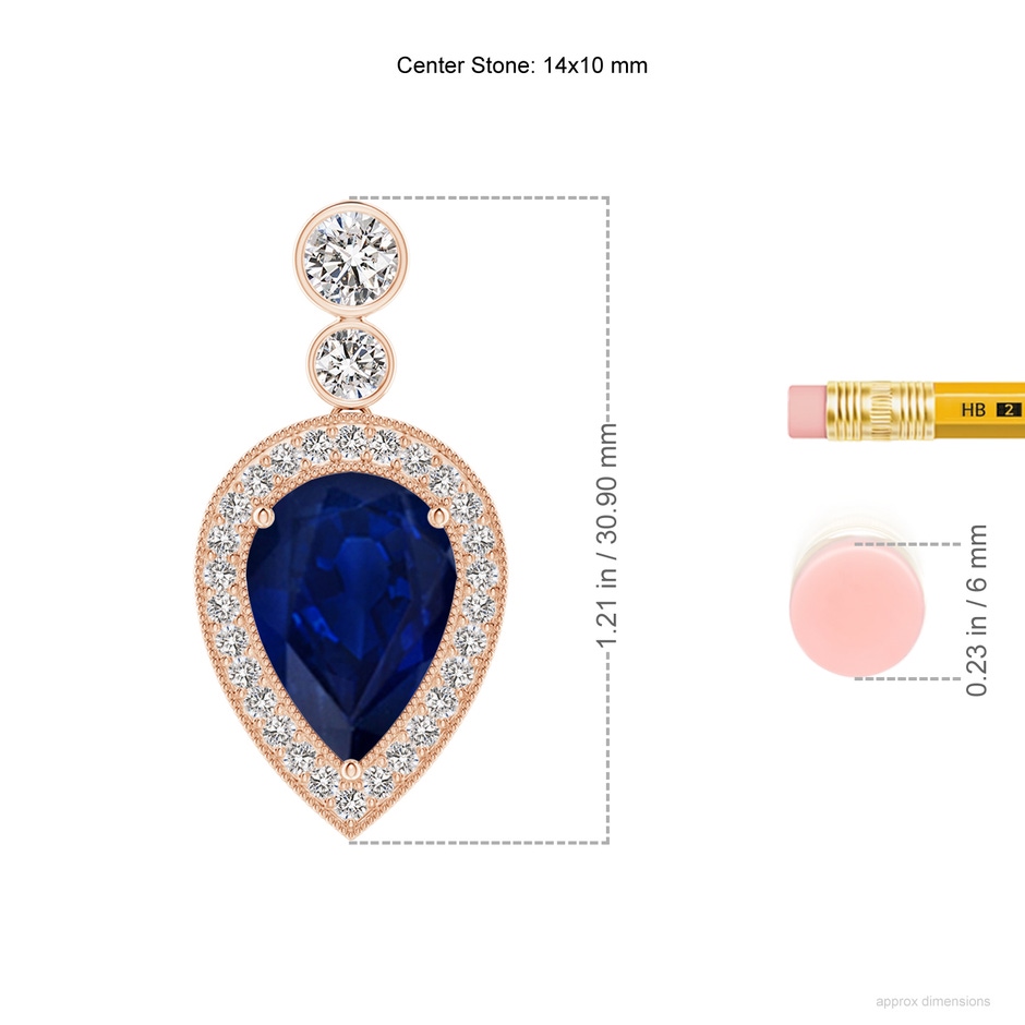 14x10mm AA Inverted Pear Sapphire Necklace with Diamonds in Rose Gold ruler