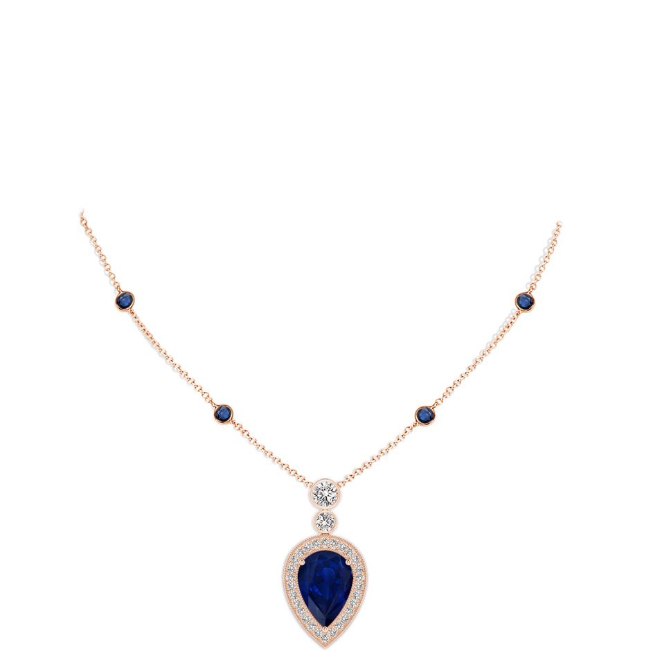 14x10mm AA Inverted Pear Sapphire Necklace with Diamonds in Rose Gold pen