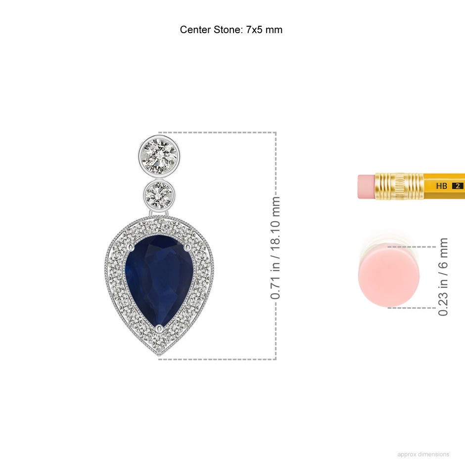 7x5mm A Inverted Pear Sapphire Necklace with Diamonds in P950 Platinum ruler