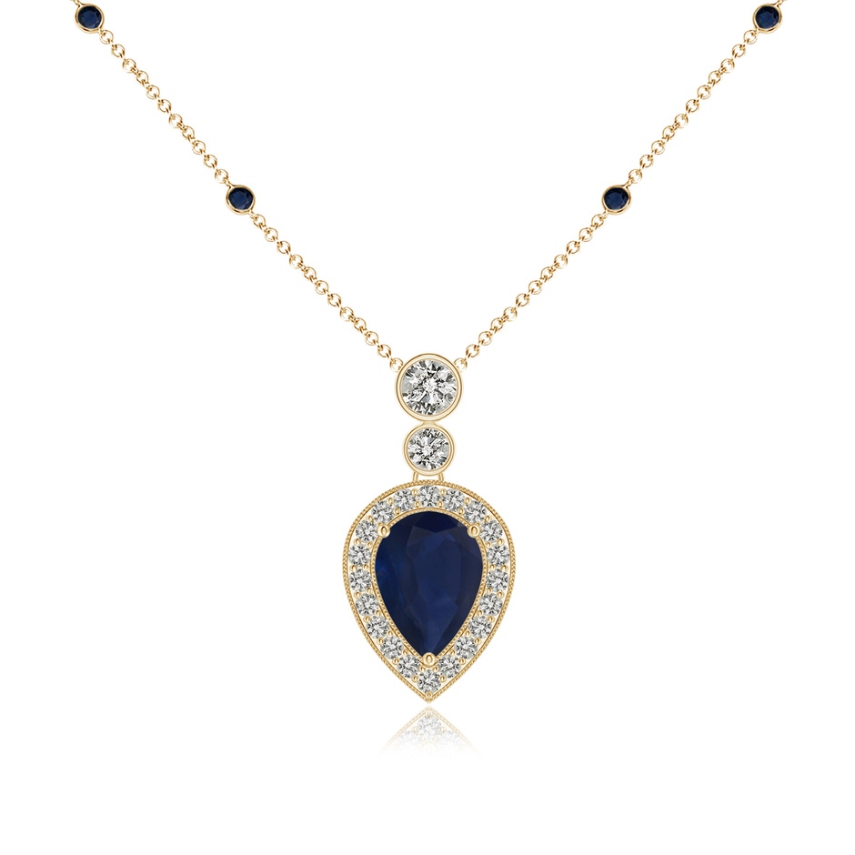 7x5mm A Inverted Pear Sapphire Necklace with Diamonds in Yellow Gold 