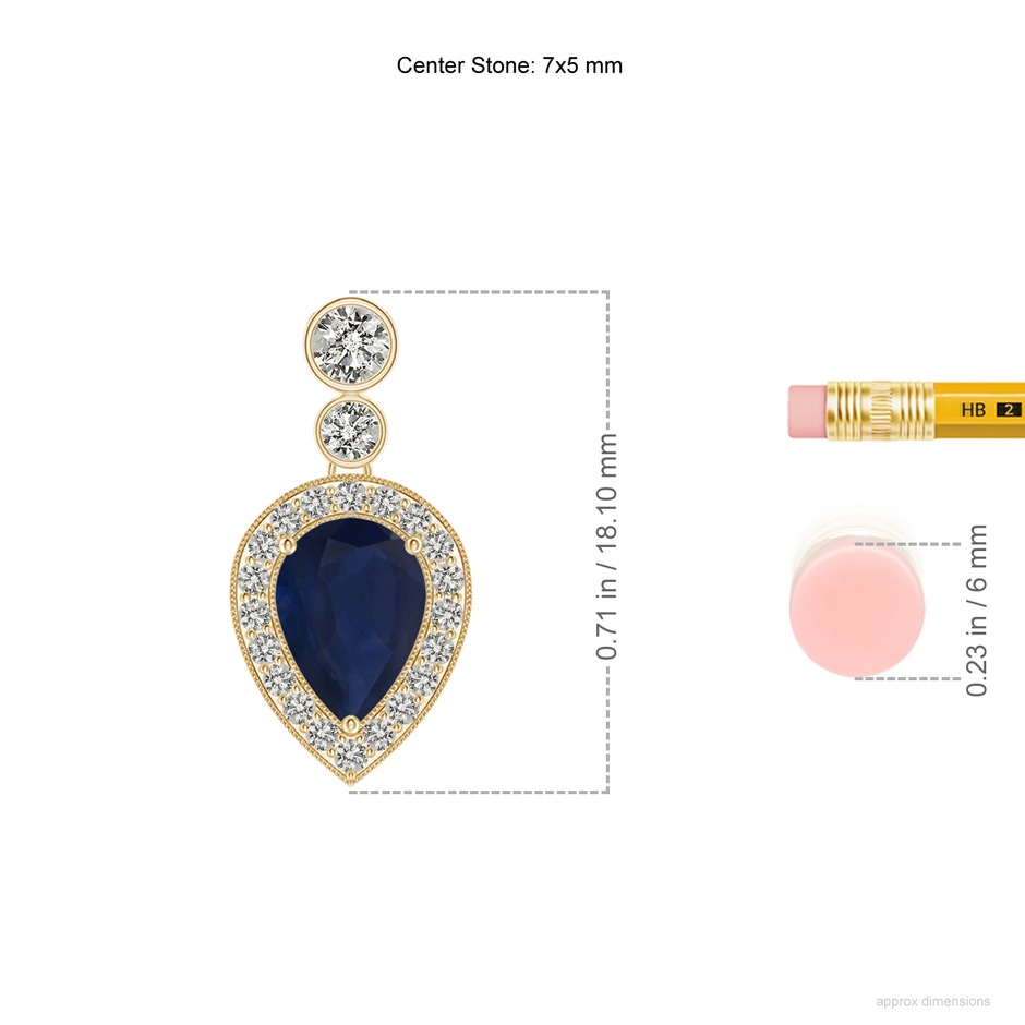 7x5mm A Inverted Pear Sapphire Necklace with Diamonds in Yellow Gold ruler
